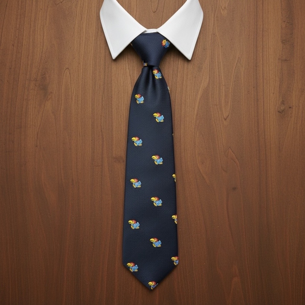 Vintage Pintail Mens University of Kansas Jayhawks Tie Navy Embroidered NCAA USA